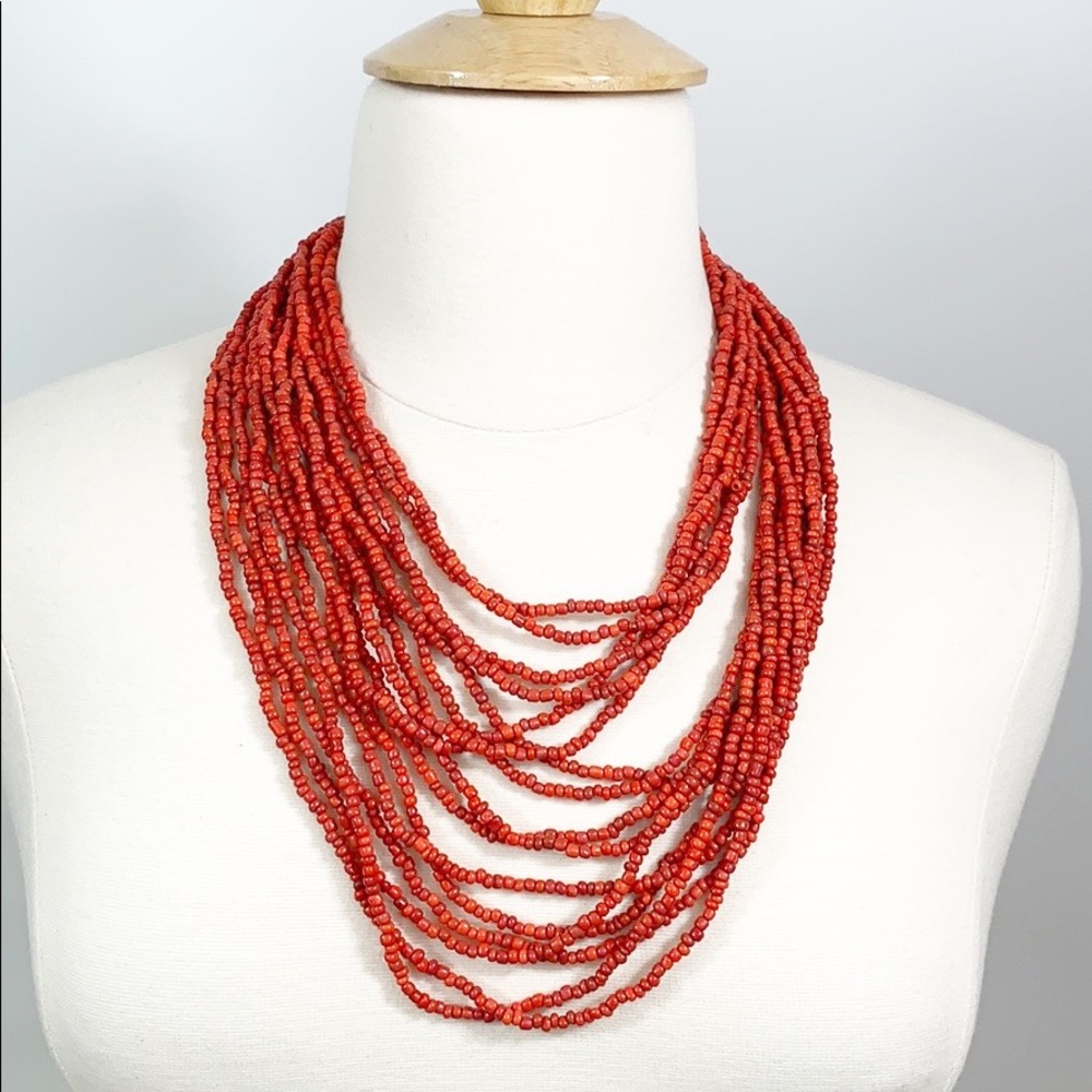 Faux coral seed multi strand necklace